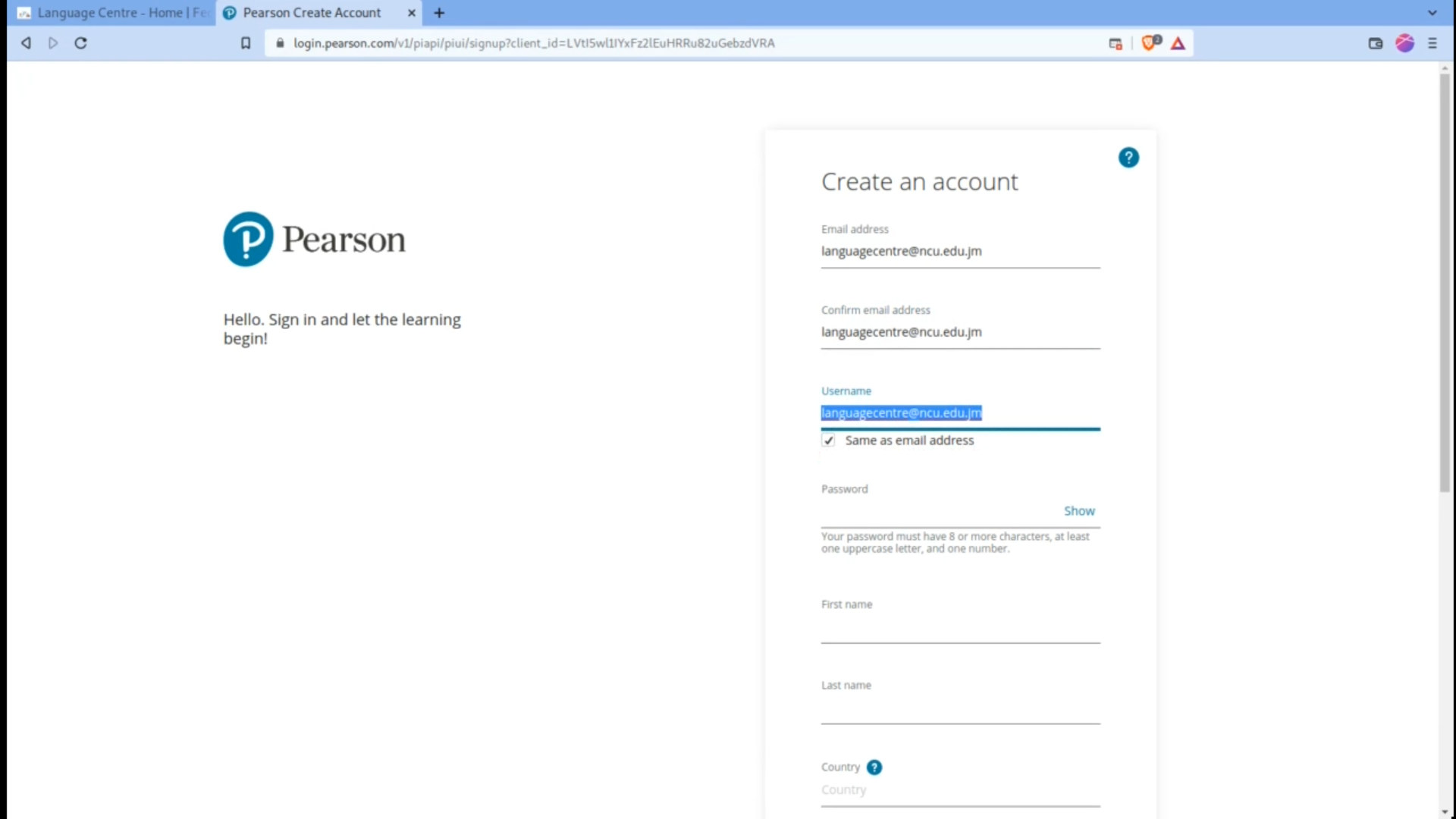 Create Account Page