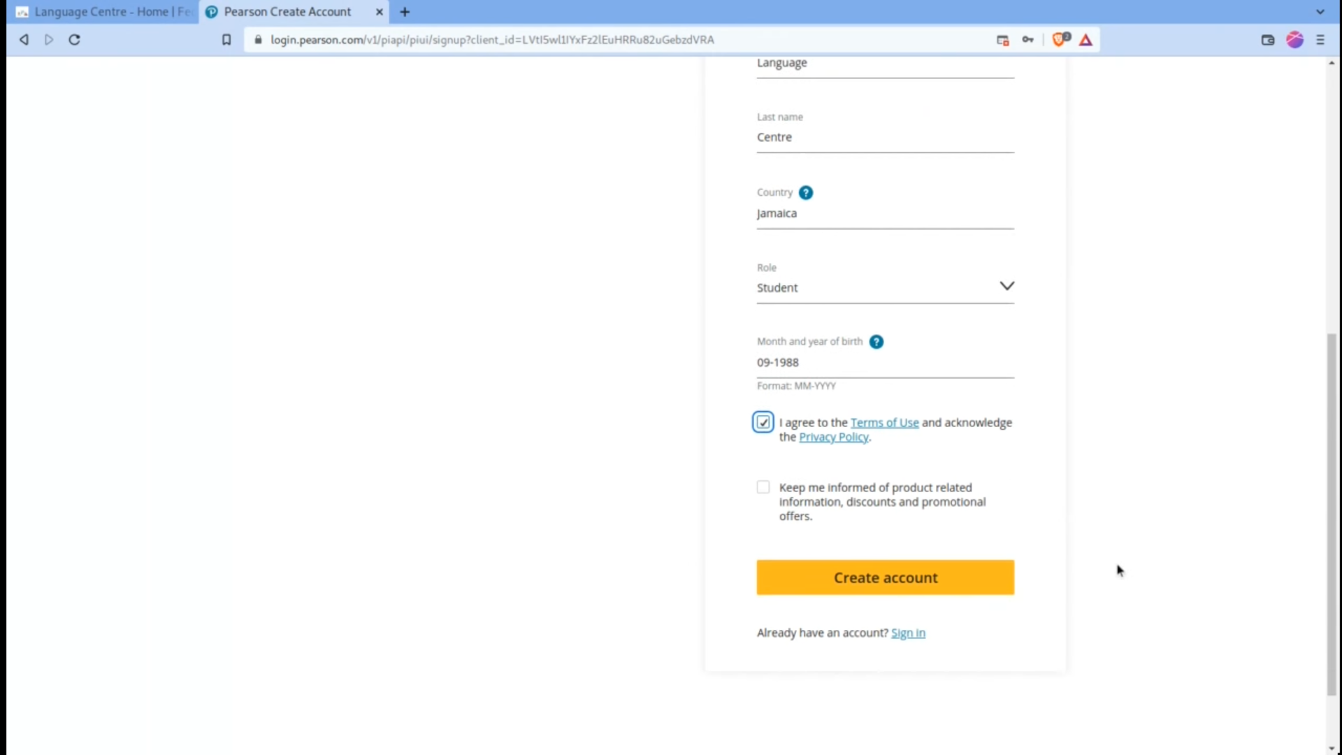 Pearson Register Page