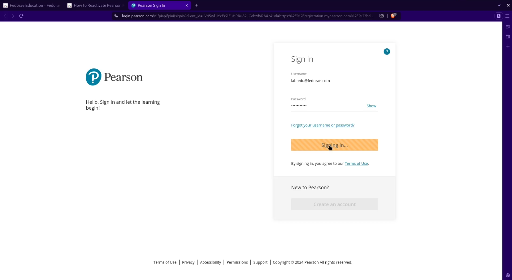 Pearson Sign In Page