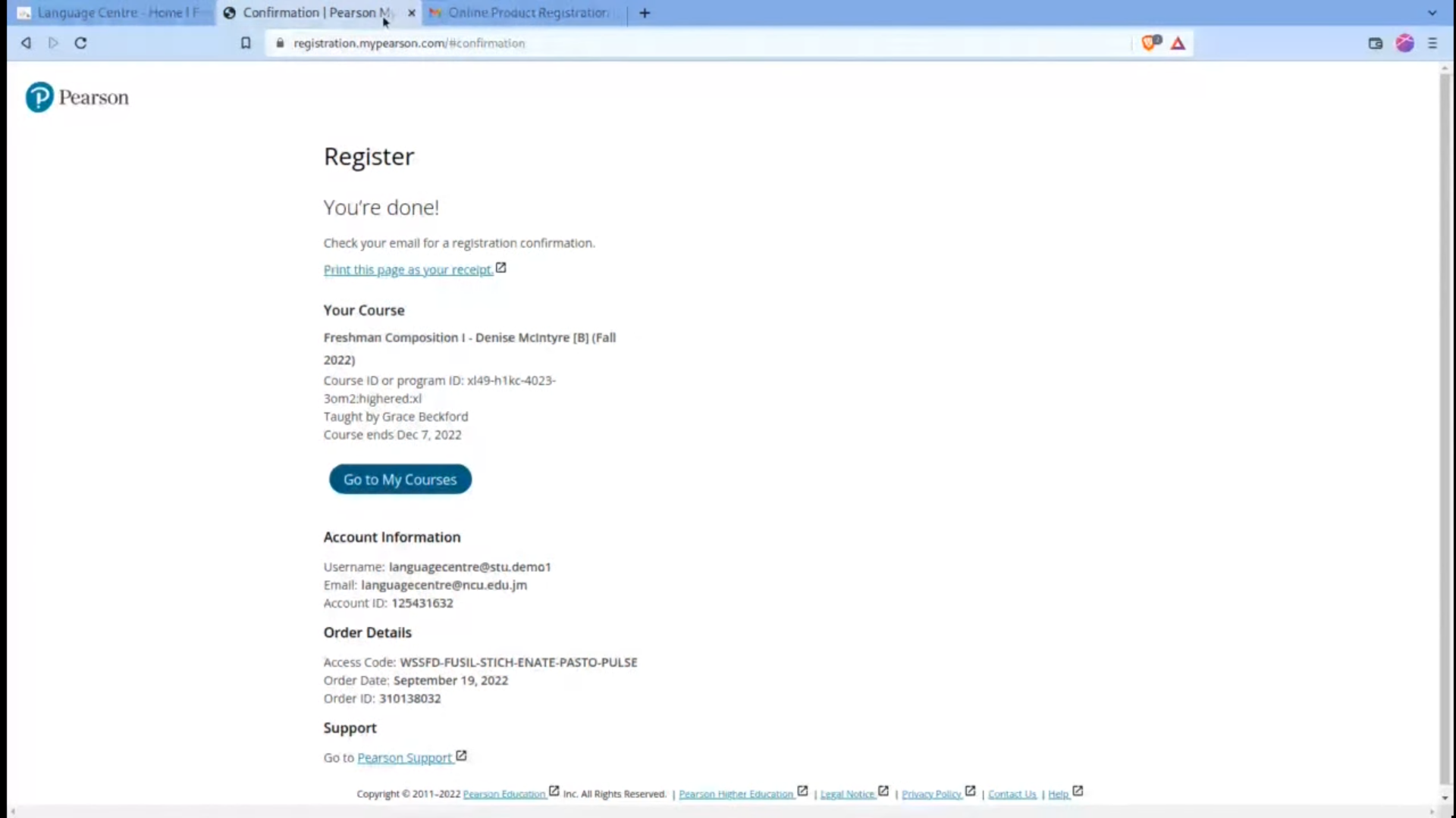 Registration Details Page